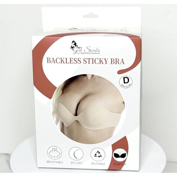 Girl Secrets BLACK Backless Strapless Breathable Reusable Push Up 3D Sticky Bra - Picture 9 of 9